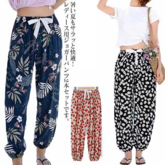 2本セット 部屋着 リラックスパンツ 総柄 イージーパンツ レディース 夏 ワイドパンツ パジャマ 夏用 ルームウェア パンツ ルームパンツ ボトムス ズボン 柄 ビーチウエア 裾ゴム さらさ