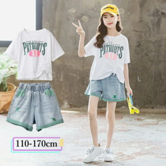 子供服 女の子 夏服 セットアップ 小学生 ｔシャツ デニムパンツ 半袖 コーデ 中学生 可愛い 韓国子供服 おしゃれ 160センチ