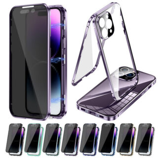 iPhone15 ケース カバー ロック付き Pro スマホケース カバーマーク アルミ バンパー 覗き見防止 前後強化ガラス かっこいい アルミバンパー カメラ保護 透明 両面 マグネット固