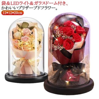 母の日 花 プリザーブド フラワー ガラスドーム ソープフラワー お祝い ライト付き プレゼント 結婚記念日 送別会 枯れない花