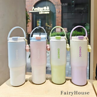大容量で便利 1個 600ml 900ml ステンレス製 保温水筒 ストロー付き、ポータブル バウンスマグ - & キュートなデザイン 全シーズン対応、普段使いに抜群の機能性～ 再利用可能、携帯用