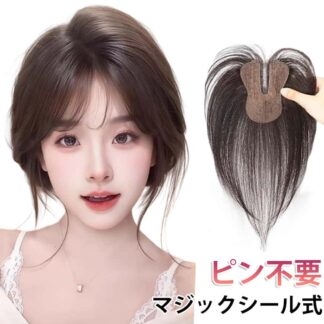 頭頂部 部分かつら トップヘアピース バレにくい 取付簡単 ポイントウィッグ 白髪隠し ピン無し マジックシール付き ヘアピース 部分ウイッグ シースルーバング つけ毛 ボ 薄毛隠し