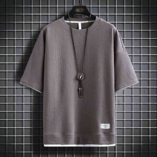 Tシャツ メンズ ワッフル 半袖Tシャツ カジュアルTシャツ 無地 ワッフル生地 通気性 お洒落 夏服 重ね着風 ティーシャツ 半袖 トップス