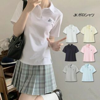 JK制服 夏服 半袖ポロシャツ レディース 学生服風 制服トップス 可愛い 清楚 涼感 通学 普段着 女子高生 カットソー Tシャツ おしゃれ 学園風 コンパクト シルエット 通気性抜群 きれいめ