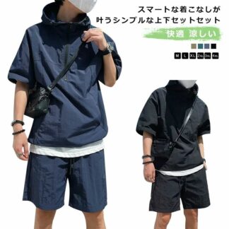 カーゴショーツ セットアップ メンズ 半袖 カジュアルセットアップ 薄手 短パン 涼しい 夏 ショートパンツ 上下セット ゆ ハーフジップ