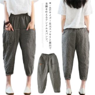 M－4XLサイズ アンクル丈 チェック柄パンツ サルエルパンツ 七分丈 クロップドパンツ ワイドシルエット カジュアルパンツ チェック柄 ボトムス 大きサイズ 春夏 夏 おしゃれ ウエストゴム