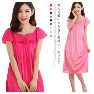 ルームウェア 可愛い ワンピース レディース 夏 ロング リボン 花柄 レース シースルー ネグリジェ シルエット 快適 素材 大人