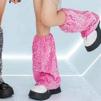 ダンス 衣装 キッズ レッグ ウォーマー 女の子 ピンク シルバー 青 黒 グレー レッド キラキラ スパンコール チェーン アクセサリー レッグカバー k-pop HIPHOP チア kpop