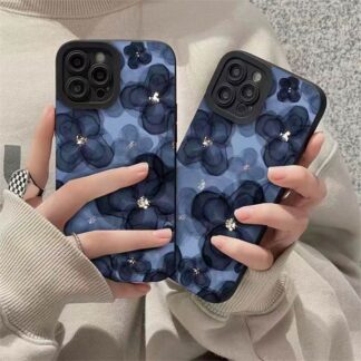 iPhone17ケース 花柄 ソフト 軽量 薄型 アイフォンケース iPhoneケース 柔らかい フラワー 紺 可愛い おしゃれ 大人っぽい ネイビー 柄物 iPhone12 iPh
