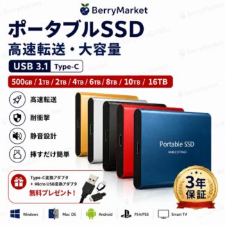 ポータブルSSD 外付けSSD 2TB 4TB USB3.1対応 高速転送 耐衝撃 静音 超薄型 コンパクト 小型 外付けハードディスク スマホ対応 大容量 ポータブルストレージ PC