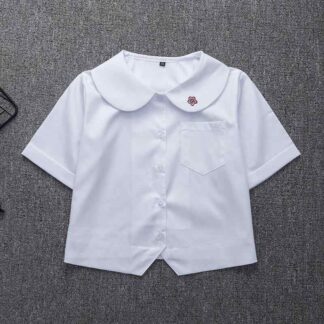 シャツ レディース 半袖 丸襟 コットン 刺繍 JK 制服 ショート丈 トップス ブラウス 白 日系 かわいい 学生 コスプレ 清新