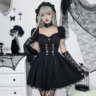 ワンピース ゴスロリ 黒 ドレス 衣装 服 ゴシック ロリータ ゴス パンク ファッション ロック V系 セクシー レディース ライブ ステージ コスプレ コスチ 舞台