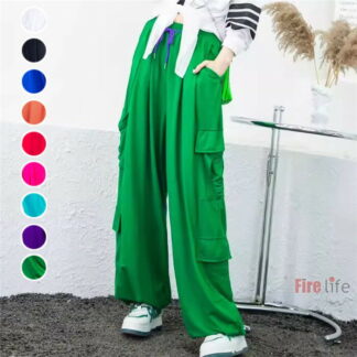 カーゴパンツ レディース パープル グリーン オレンジ ロングパンツ ワイドパンツ 体型カバー ヒップホップ K-POP 大人ダンス衣装 ジャズダンス