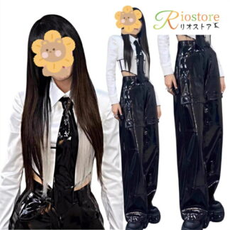 k-pop衣装 レディース ダンススーツ 大人 白 黒 セットアップ ヒップホップ DS演出服 へそ出し シャツ 長袖 レザーパンツ ロング カーゴパンツ 韓国 ステージ衣装 ダンス衣装 ネ