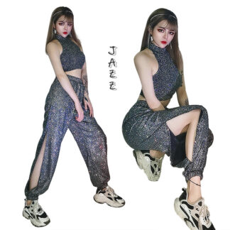 シルバー スパンコール 衣装 韓国 ダンス衣装 セット レディース キラキラ スパンコール衣装 ds 社交ダンス衣装 k-pop アイドル 上下セット 演出服 ダンス ファッション パンツ
