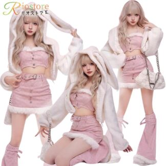 韓国 k-pop ダンス衣装 アイドル 白 ピンク レディース セットアップ ジャズダンス 演出服 ヘソ出し トップス コート ショートスカート アイドル衣装 もふもふ