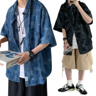 シャツ デニム ダンス衣装 メンズ デニムシャツ 青 黒 ヒップホップ 衣装 韓国 カジュアル かっこいい 大人