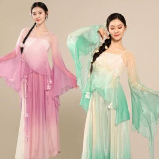 中華風ダンス衣装 大人 古典ダンス 衣装 花飾り付き チャイナ服 スカーパン 光沢あり ワイドパンツ ガウチョ エスニック 演出服 フレア袖 おしゃれ 古代美人 ステージ衣装 撮影衣装 3点