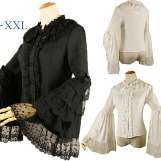 lolita ロリータブラウス シフォン ブラウス ロリータ服 長袖シャツ フレア袖 レース スカラップブラウス 可愛い 仙女ブラウス 学園風シャツ お姫様ブラウス 普段着 着回し 白 コスプレ衣装