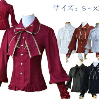 シフォン ブラウス ロリータ パーフ袖 復古風シャツ lolita ロリータ長袖シャツ 細身ライン リボン スカラップシャツ 学園風ブラウス 着回し コスプレ 普段着 6色 S～ ダンス衣装