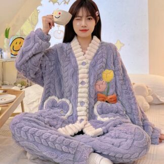 パジャマ レディース 冬 上下セット かわいい ルームウェア 女子会 ナイトルームウェア 着る毛布 もこもこ 寝巻き セットアップ 女性用 ふわふわ 前開き 可愛い モコモコ 部屋着 プレゼント