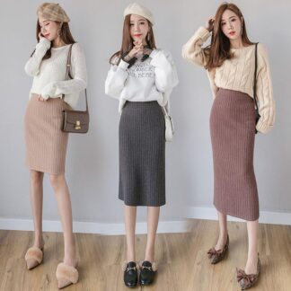 ニットスカート タイトスカート 55 65 75cm ボトムス レディース ニット ペンシルスカート ロングスカート ロング マキシスカート マキシ 膝下 ミモレ丈 無地 ハイウエストスカート