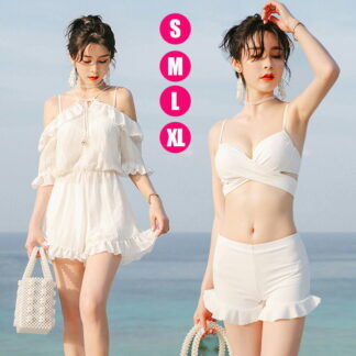 白 水着 高校生 レディース ラッシュガード 体型カバー セパレート ビキニ 3点セット パンツ 白ワンピース 露出控えめ オトナ女子 タンキニ 可愛い セクシー お 韓国水着