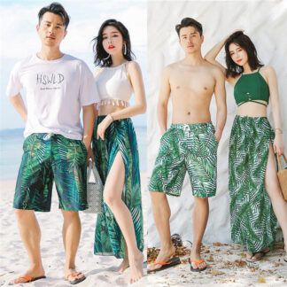 カップル 水着 ペア水着 ペアルック レディース メンズ 4点セット 花柄パッド付き 安い 韓国 男性用 ビーチパンツ サーフパンツ みずぎ ミズギ 男女 温泉 mizugi