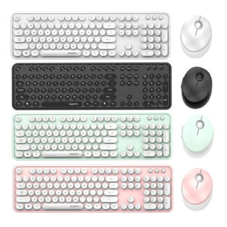 ワイヤレスキーボード マウスセット 2.4G無線 静音 タイプライター風キーボードマウスセット USBレシーバー 円形キーキャップ オフィス ゲーム 誕生日プレゼント ワイヤレスマウス 無線キー