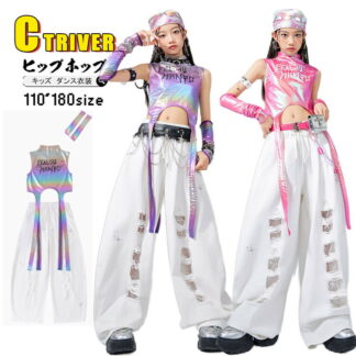 白パンツ ダメージ k-pop 衣装 キッズダンス衣装 セットアップ ヒップホップ へそ出し トップス 女の子 フード付き 袖カバー パープル ロングパンツ 韓国 ア ピンク