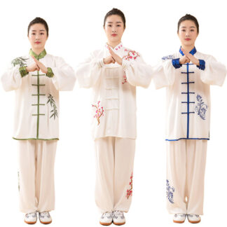 太極拳 服 上下セット 太極拳ウェア 男女兼用 トップス パンツ 太極拳服 カンフー 拳法 武術 演武 スポーツ用品 メンズ レディース 練習着 朝練 表演服 団体お揃い 花柄 竹 チャイナボタ