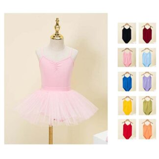 バレエトレオタード キッズ ステージ衣装 練功服 バレエ用品 子供バレエ レオタード 全10色 キャミソール チュチュ スカート付き 背中クロス 練習着 ジュニア 子どもバレエレオタード