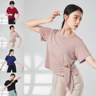 ダンス トップス 半袖 Tシャツ カットソー 可愛い サイドリボン ダンス上着 ヨガ ウェア 動きやすい 伸縮生地 おしゃれ ダンス衣装 レッスン着 レッスンウェア レディース
