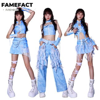 ダンス衣装 セットアップ レディース 韓国 k-pop 大人 中高生 ジャズ ブルー へそ出し パンツ スカート ガールズグループ セクシー DS演出服 社交ダンス ステージ衣装 チアガ
