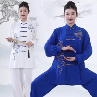 新作 太極拳 服 上下セット 祥雲の刺繍 太極拳服 エスニック 武術服 カンフー ウーシュー チャイナ服 武術 功夫 練功服 大極拳パンツ 文化祭 イベント 演出服 スポーツウェア 学園祭