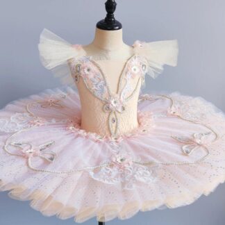 子供 バレエダンス 演出服 ボリューム チュールワンピース 形態安定 チュチュ バレエ衣装 腕花付き ゴージャス 専門服 ステージ衣装 ピンク バレエ