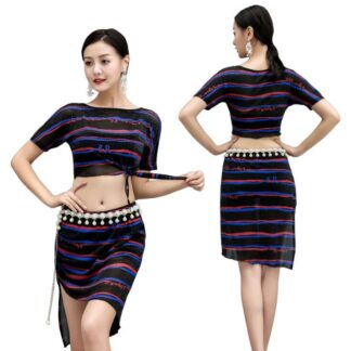 belly dance ベリーダンス衣装 レディース ピラティス レッスン着 上下セット ステージ衣装 練習着 ダンスウェア セット[トップス+スカート] ダンス発表会 舞台衣装