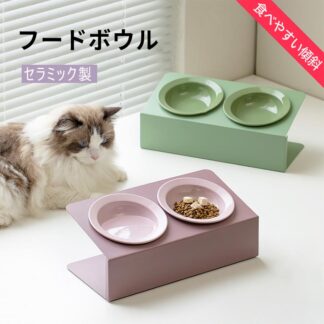 猫 食器 フードボウル 食器スタンド 吐き戻し防止 犬 ペットボウル 猫食器 ダブル 傾斜 食器台 餌台 ねこ給食 ごはん 台 陶器ボウル セラミック製 ごはん皿 滑り止め 小型犬 鉄製スタンド