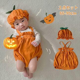 ハロウィン コスプレ 子供 かぼちゃ 南瓜 ロンパース 女の子 男の子 ベビー キッズ 赤ちゃん 2点セット 着ぐるみ カバーオール ハロウィーン仮装 綿 コットン プレゼント 薄手 春夏 出産祝い