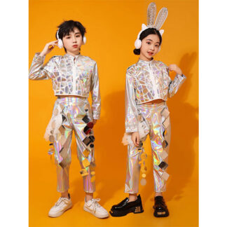子供ヒップホップ ダンス衣装 男女兼用 ステージ衣装 トップス パンツ キラキラ 髪飾り ジャズダンス 韓国子供 リングショット テクノスタイル ヒップホップ ストリートダンス ユニセック