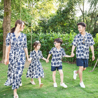 親子ペア 家族お揃い Tシャツ+半ズボン ワンピース リゾートペアルック 親子ペアルック パパ ママ キッズ 女の子 男の子 親子 Tシャツ パンツ ボヘミアン風 お揃い ペアルッ アロハ