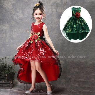 子供ワンピース フォーマルドレス 子どもドレス フィッシュテール キッズ服 ノースリーブ 長袖 花柄 総柄 フラワー 舞台衣装 司会者 合唱 モデル チュチュ ピアノ 演奏会 結婚式 花童 パ