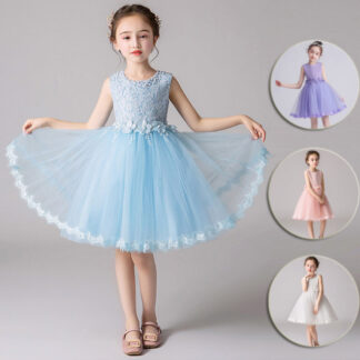 フォーマルワンピース キッズ 子ども服 女の子 ノースリーブ 花柄 レース 総柄 チュールスカート キッズ服 舞台衣装 文化祭 発表会 お呼ばれ 幼稚園 小学生 結婚式 ドレス ワンピース