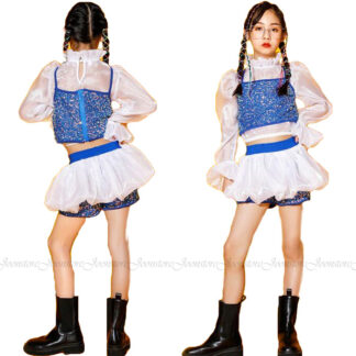 女の子ダンス衣装 キッズ スパンコール 上下3点セット チアガール 演出服個性 合唱団団体服 長袖トップス ジャズダンス衣装 ヒップホップ 演出服謝恩会 発表会 演奏会