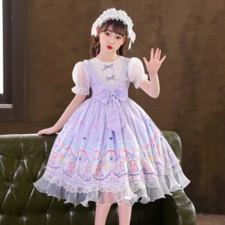 子供ワンピース ロリータワンピース 半袖 お姫様ドレス 結婚式 発表会 キッズドレス 110 120 130 140 150 160 ゴスロリ チュールレース 蝶リボン プリンセス ドレス