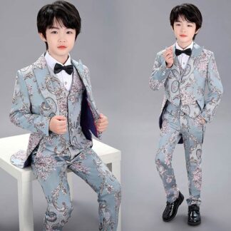 子供 スーツ 燕尾服 キッズ タキシード 男の子 花柄 4点セット ステージ衣装 ダンス衣装 舞台衣装 子供服 フォーマル 男児 男子 結婚式 発表会 卒業式 卒園 ピアノ