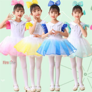 子供服３点セット ワンピース＋ヘアバンド＋タイツ ドレス 女の子 チュチュスカート グラデーション 演出 ダンス イベント 舞台