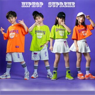 キッズダンス衣装 セットアップ 男の子 tシャツ+ショートパンツ 2点セット 半袖 ヒップホップ 女の子 tシャツ+スカート チアガール 子供服 スポーツウェア 派手 原宿系 レッスン ダ
