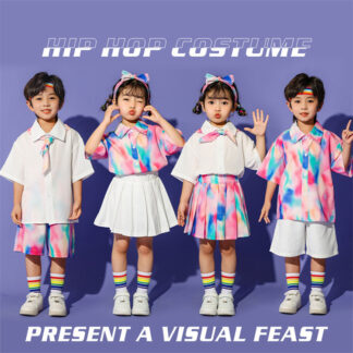 タイダイ染め キッズ ダンス衣装 子供服 セットアップ ジャズ 女の子 男の子 半袖 シャツ 短パン スカート k-pop ヒップホップ 幼稚園 保育園 応援団 団体服 原宿系 可愛い 演出