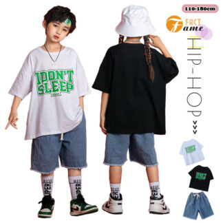 キッズ Tシャツ ダンス衣装 デニムパンツ セットアップ 半袖 ホワイト ブラック 子供服 ヒップホップ 衣装 HIPHOP ステージ 舞台衣装 ジャズ 男の子 女の子 練習 ダンスウェア